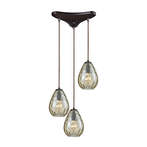 Lagoon 3-Light Triangle Pan In Oil Rubbed Bronze With Champagne Plated Water Glass Pendant