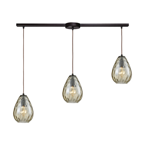 Lagoon 3-Light Linear Bar In Oil Rubbed Bronze With Champagne Plated Water Glass Pendant
