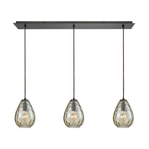 Lagoon 3-Light Linear Pan In Oil Rubbed Bronze With Champagne Plated Water Glass Pendant