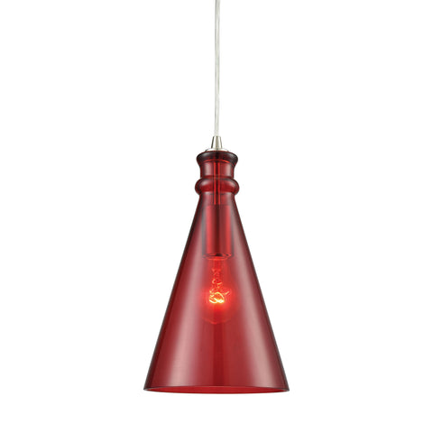 Parson 1 Light Pendant In Satin Nickel With Wine Red Glass - Includes Recessed Lighting Kit