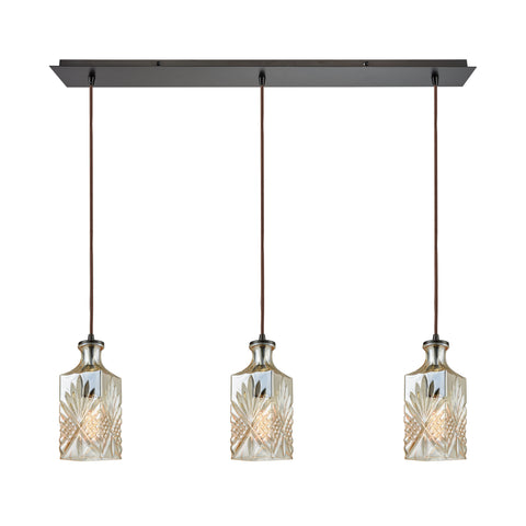 Giovanna 3-Light Linear Pan In Oil Rubbed Bronze With Champagne Plated Decanter Glass Pendant