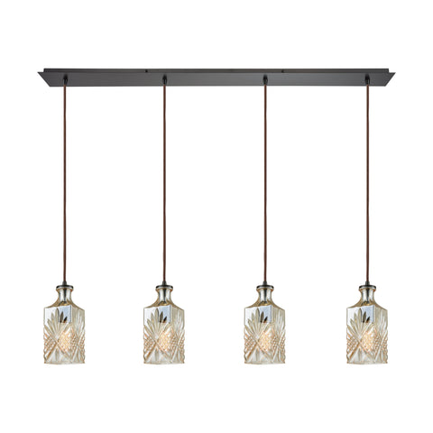 Giovanna 4-Light Linear Pan In Oil Rubbed Bronze With Champagne Plated Decanter Glass Pendant