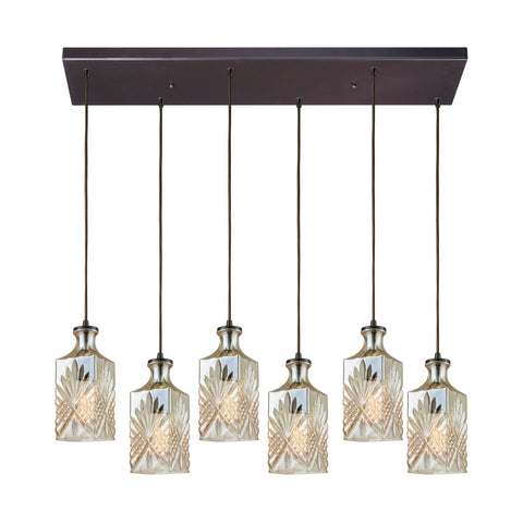 Giovanna 6-Light Rectangle In Oil Rubbed Bronze With Champagne Plated Decanter Glass Pendant