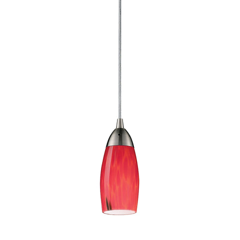 Milan 1 Light LED Pendant In Satin Nickel And Fire Red Glass