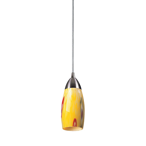 Milan 1 Light LED Pendant In Satin Nickel And Yellow Blaze Glass
