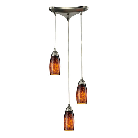 Milan 3 Light Pendant In Satin Nickel And Espresso Glass