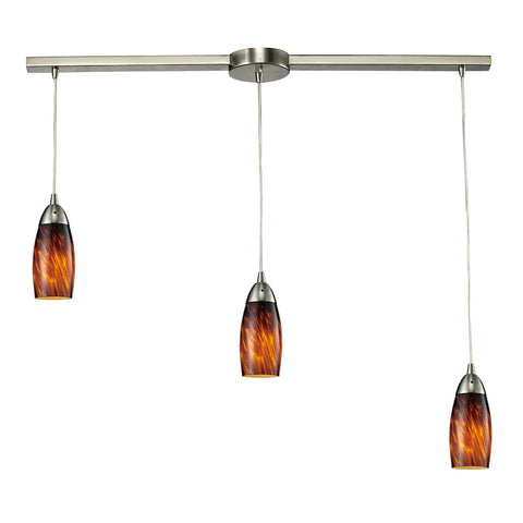 Milan 3 Light Pendant In Satin Nickel And Espresso Glass