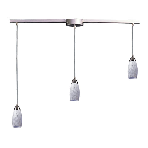 Milan 3 Light Pendant In Satin Nickel And Snow White Glass