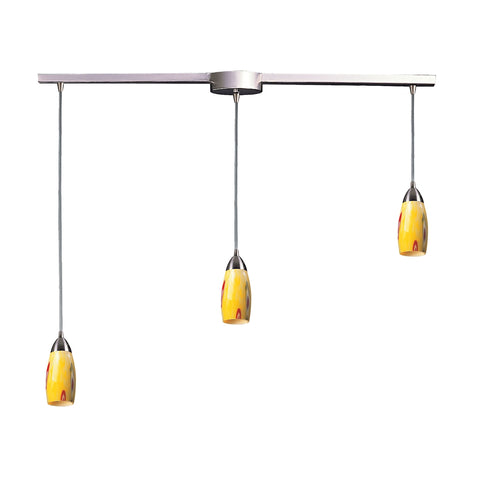 Milan 3 Light Pendant In Satin Nickel And Yellow Blaze Glass