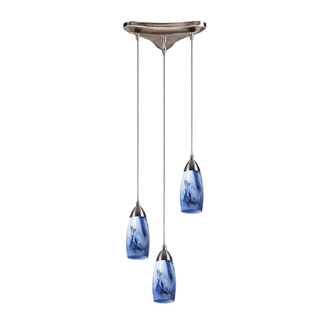Milan 3 Light Pendant In Satin Nickel And Mountain Glass
