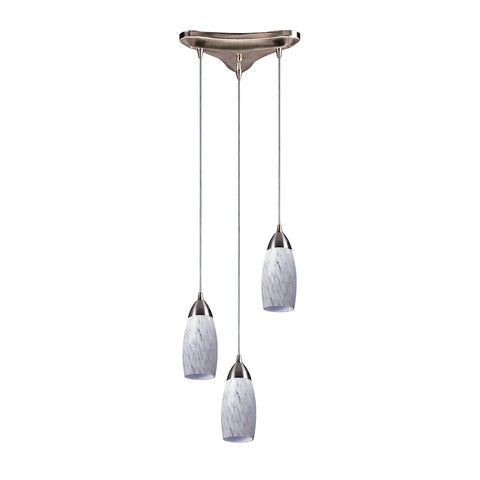 Milan 3 Light Pendant In Satin Nickel And Snow White Glass