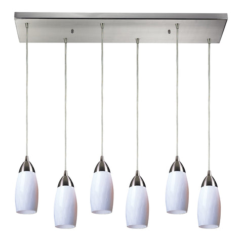 Milan 6 Light Pendant In Satin Nickel And Simply White Glass