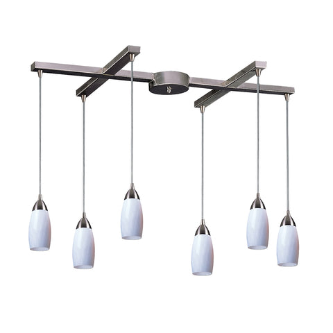 Milan 6 Light Pendant In Satin Nickel And Simply White Glass