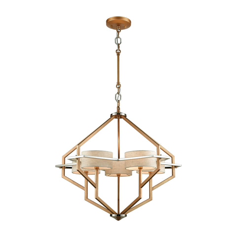 Warrenton 5 Light Chandelier In Matte Gold With Polished Nickel Accents And Beige Linen Shades Included