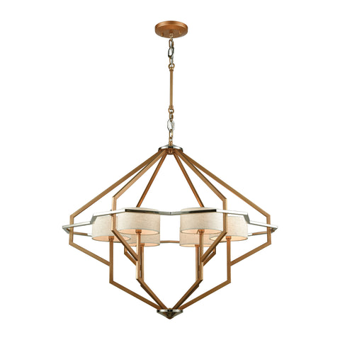 Warrenton 6 Light Chandelier In Matte Gold With Polished Nickel Accents And Beige Linen Shades Included