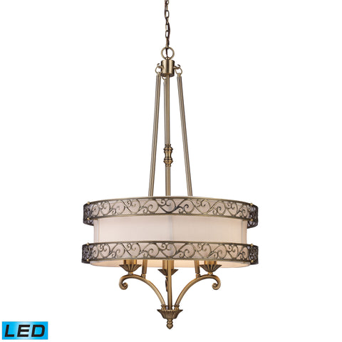 Abington 3 Light LED Pendelier In Antique Brass