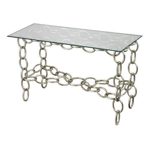 Erin Silver Chain Console Table With Clear Glass Top