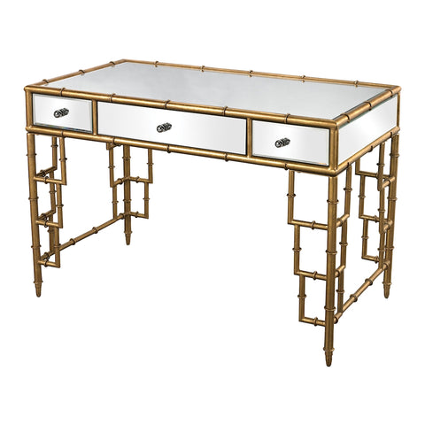 Tunbridge Mirror Top Desk With Bamboo Frame In Gold Leaf