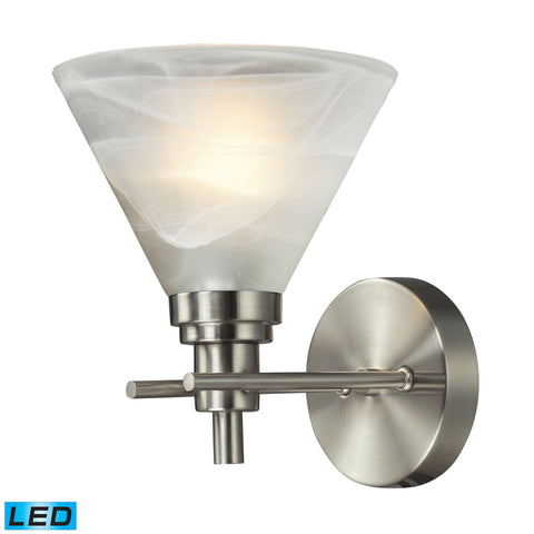 Pemberton 1 Light LED Vanity In Brushed Nickel And Marbelized White Glass