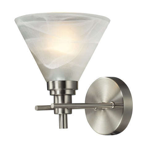 Pemberton 1 Light Vanity In Brushed Nickel And Marbelized White Glass
