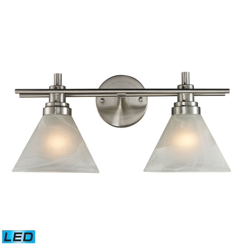 Pemberton 1 Light LED Vanity In Brushed Nickel And Marbelized White Glass