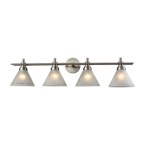 Pemberton 4 Light Vanity In Satin Nickel With White Marbleized Glass