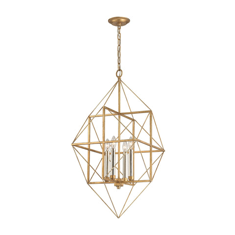 Connexions 4 Light Pendant In Antique Gold And Silver Leaf
