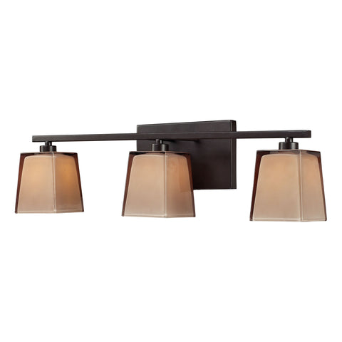 Serenity 3 Light Vanity In Oiled Bronze And Tan Glass