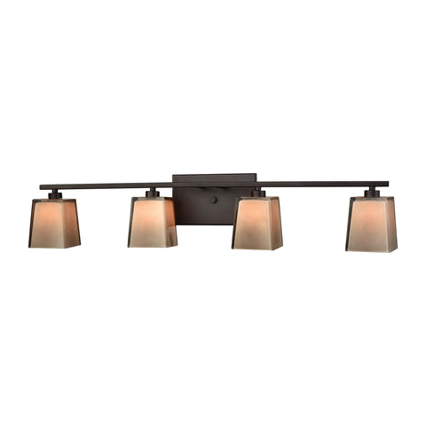 Serenity 4 Light Vanity In Oil Rubbed Bronze With Tan Cube Glass