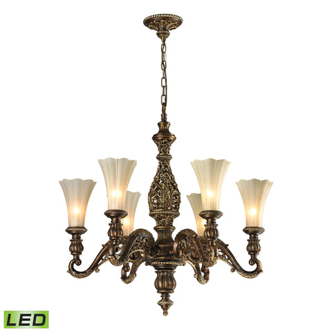 Allesandria 6 Light LED Chandelier In Burnt Bronze And Weathered Gold Leaf