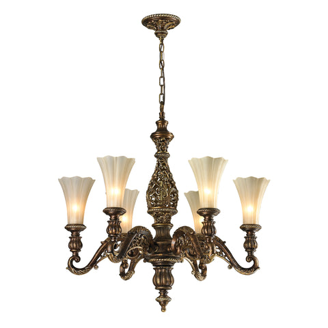 Allesandria 6 Light Chandelier In Burnt Bronze And Weathered Gold Leaf