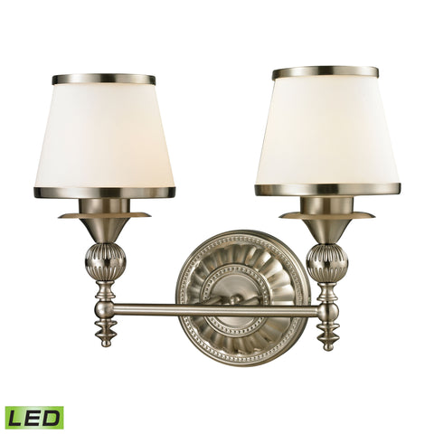 Smithfield 2 Light LED Vanity In Brushed Nickel And Opal White Glass