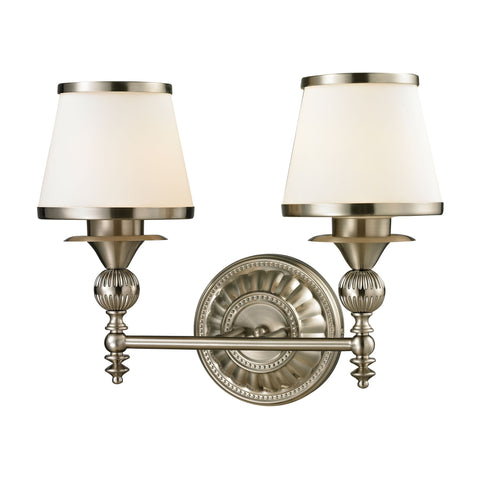 Smithfield 2 Light Vanity In Brushed Nickel And Opal White Glass