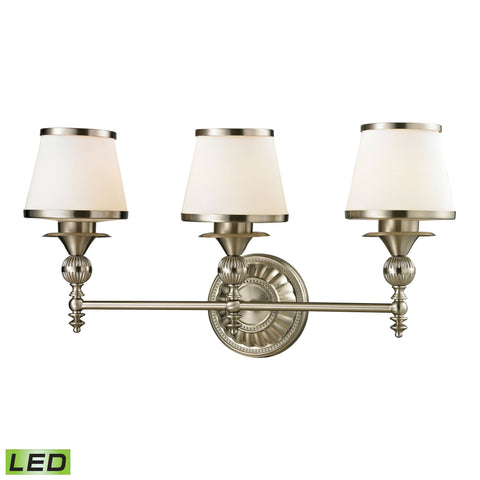 Smithfield 3 Light LED Vanity In Brushed Nickel And Opal White Glass