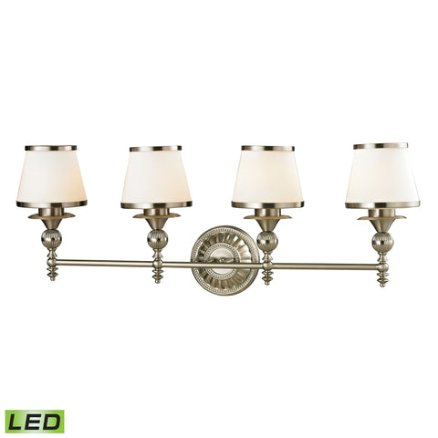 Smithfield 4 Light LED Vanity In Brushed Nickel And Opal White Glass