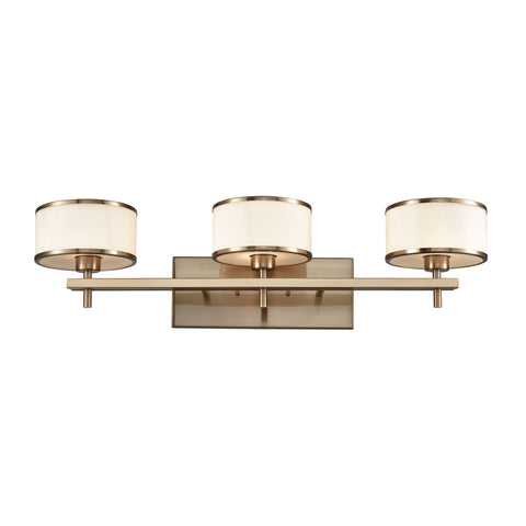 Utica 3 Light Vanity In Satin Brass With Opal White Glass