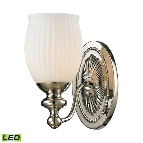 Park Ridge 1 Light LED Vanity In Polished Nickel And Reeded Glass