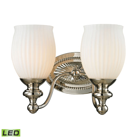 Park Ridge 2 Light LED Vanity In Polished Nickel And Reeded Glass