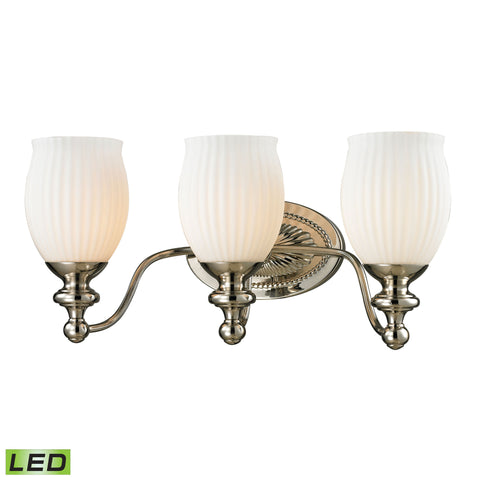 Park Ridge 3 Light LED Vanity In Polished Nickel And Reeded Glass