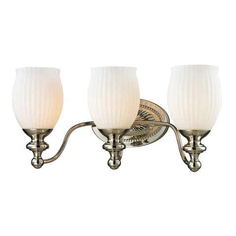 Park Ridge 3 Light Vanity In Polished Nickel And Reeded Glass