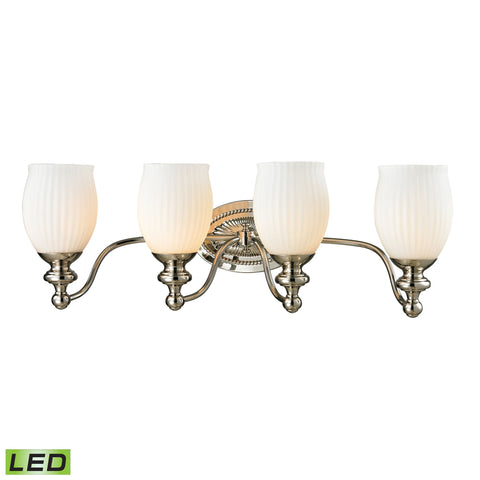 Park Ridge 4 Light LED Vanity In Polished Nickel And Reeded Glass