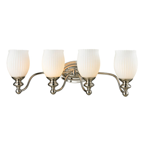Park Ridge 4 Light Vanity In Polished Nickel And Reeded Glass
