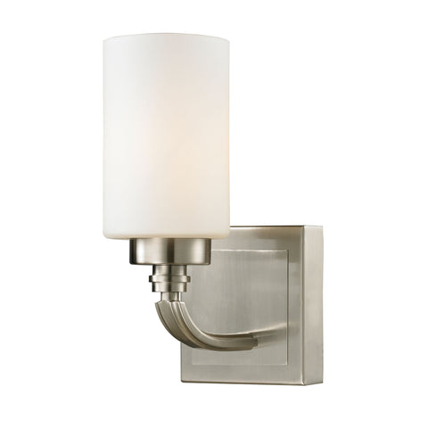 Dawson 1 Light Vanity In Brushed Nickel And Opal White Glass