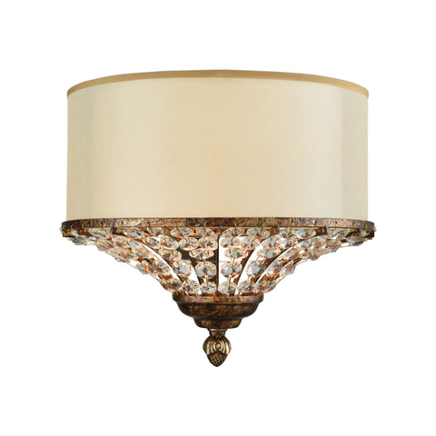 Crystal Spring 2 Light Wall Sconce In Spanish Bronze With Cream Fabric Shade Inside Beige Organza And Clear Crystal