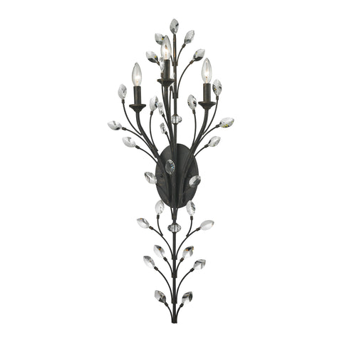 Crystal Branches 3 Light Wall Sconce In Burnt Bronze