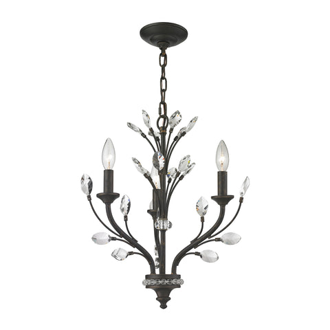 Crystal Branches 3 Light Chandelier In Burnt Bronze