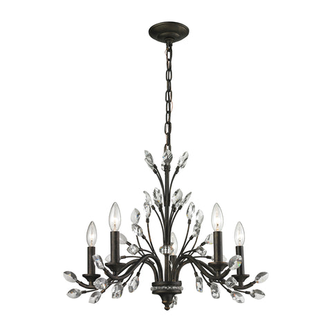 Crystal Branches 5 Light Chandelier In Burnt Bronze