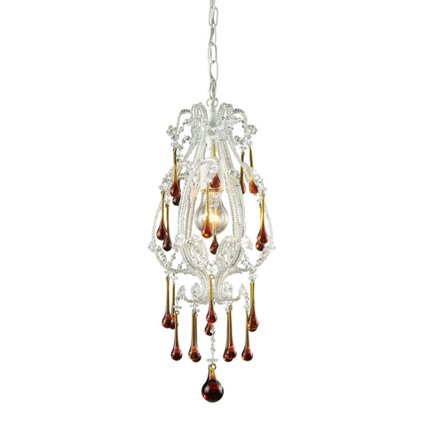 Opulence 1 Light Pendant In Antique White And Amber Crystal