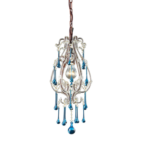 Opulence 1 Light Pendant In Rust With Aqua Crystals