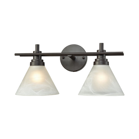 Pemberton 2 Light Vanity In Oil Rubbed Bronze With White Marbleized Glass